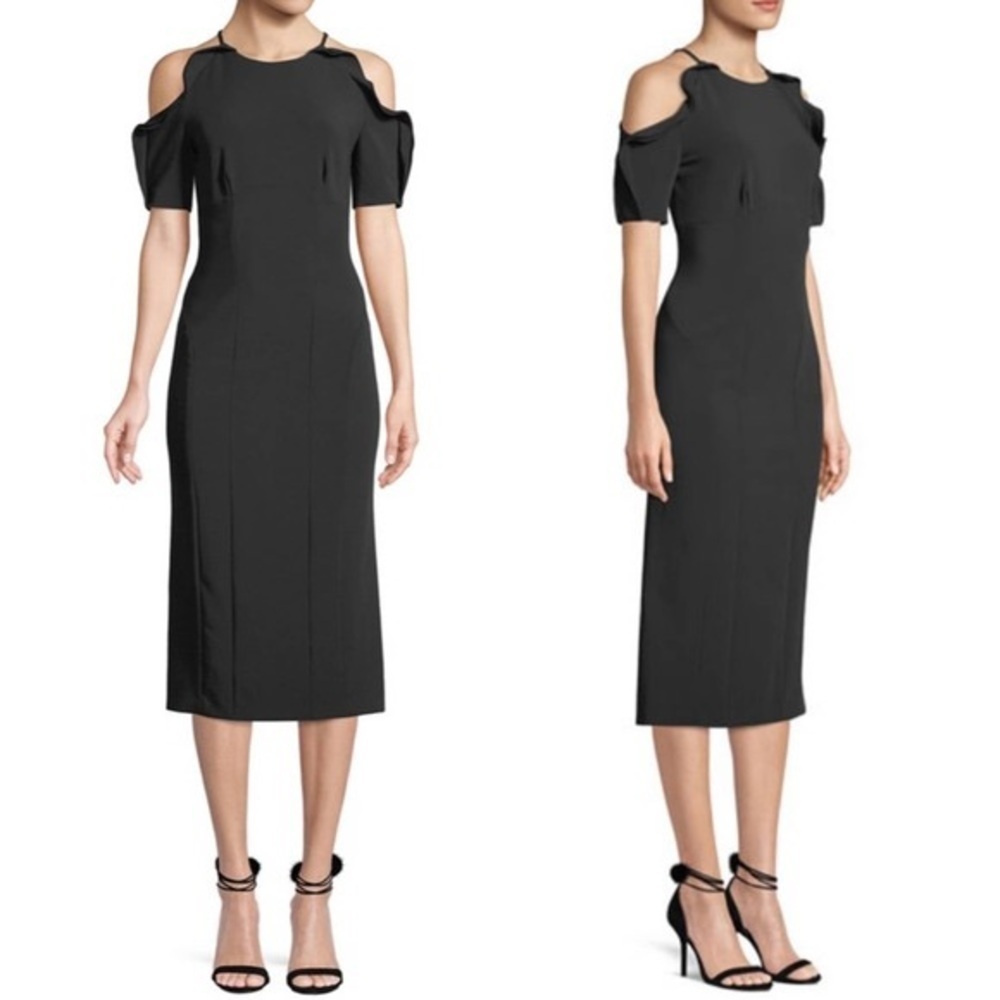 Opening Ceremony Women’s Dress Size 4 Black Cold-Shoulder Ruffle Column Midi New